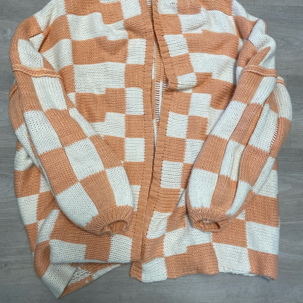 Pink and White Checkered Cardigan
